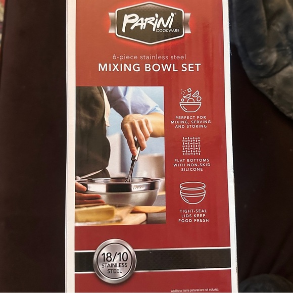 NIB Parini 6-Piece Stainless Steel Mixing Bowl Set  1.5, 2.5, 5 qt W/ Lids - Picture 2 of 7